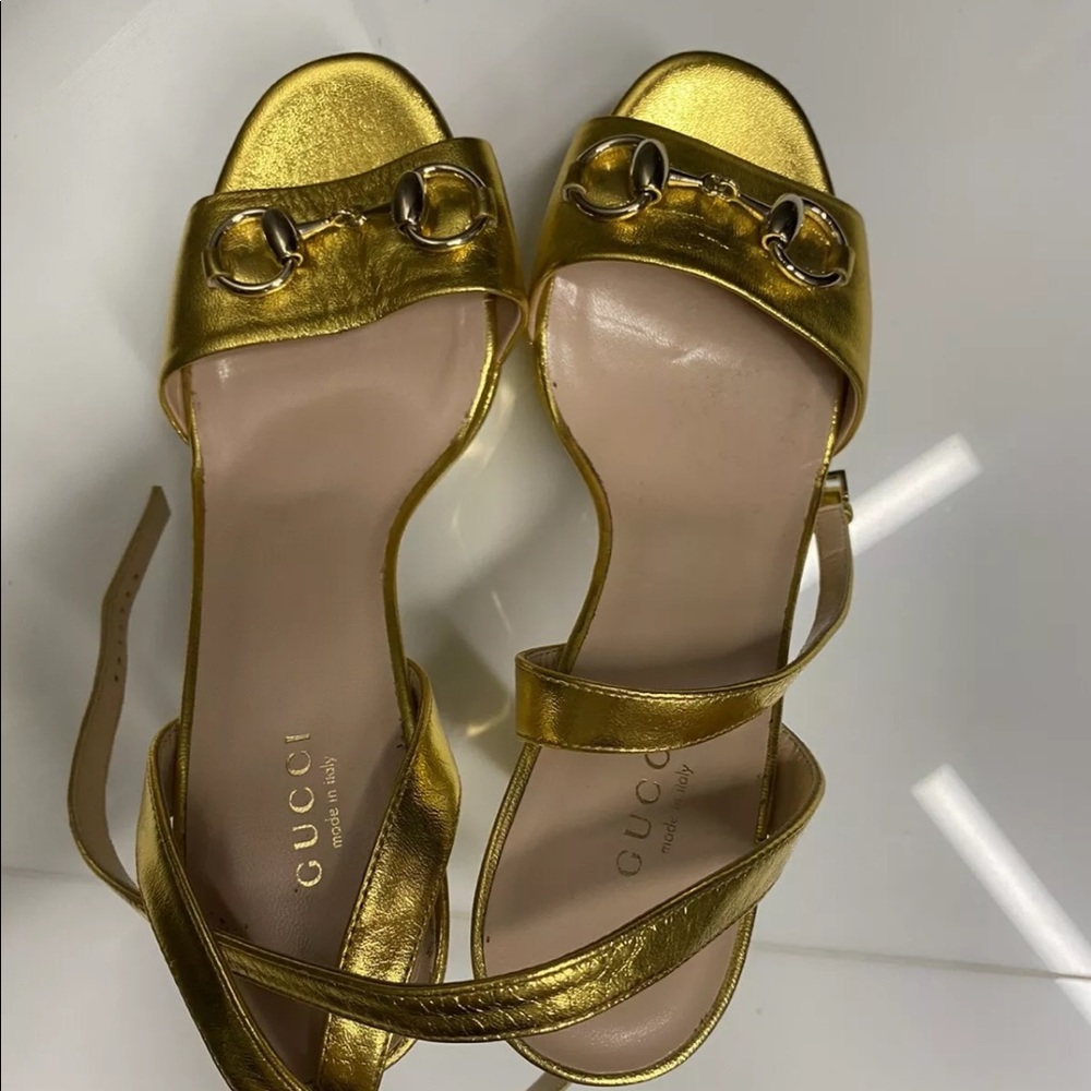 Gucci Gold Horsebit High Heels Platform Shoes